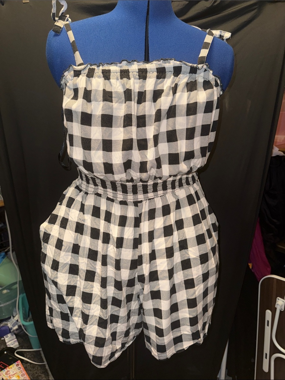 torrid Black and Cream Gingham Romper
